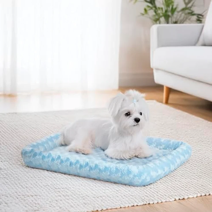 MidWest Homes for Pets QuietTime Fashion XS-Hundebett, Kunstfell-Randpolster in Blau, ultraweich, maschinenwaschbar, geeignet für 59 cm große Käfige und Boxen für kleine Hunde und Katzen – Bild 2