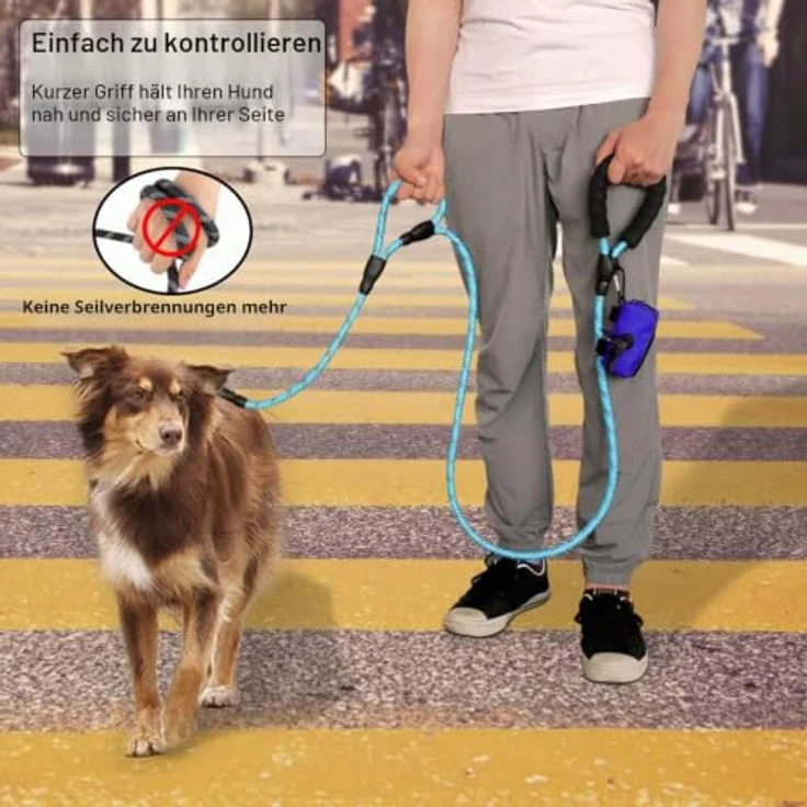 Eyleaf Hundeleine 1,8 Meter, robuste reflektierende Multifunktionsleine für große und mittelgroße Hunde mit 2 gepolsterten Handschlaufen, schwarz – Bild 5