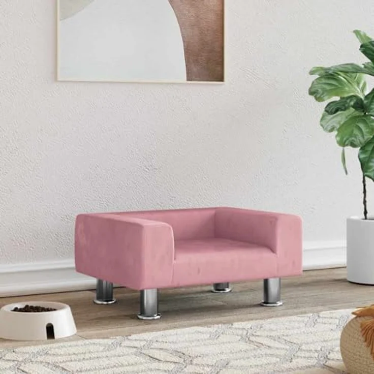 vidaXL Hundekorb Hundebett Rosa 50x40x26,5 cm Samt Körbchen Hundesofa mit massivem Kiefernholzrahmen – Bild 2