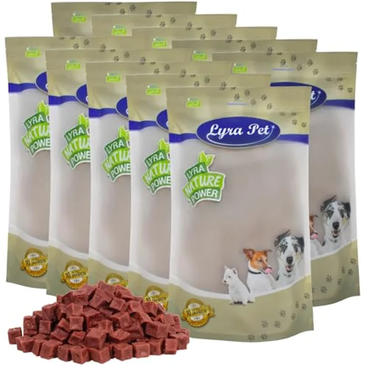 Lyra Pet® Pferdefleischwürfel, 10 kg Hundefutter Snack, fettarm, schonend getrocknet, leicht kaubar, ideal für Welpen und Senioren