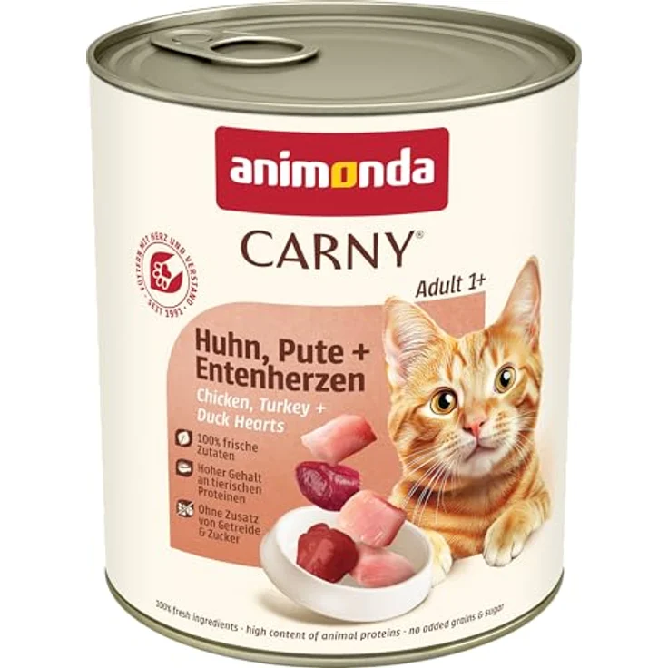 animonda Carny Katzen Nassfutter Huhn + Pute + Entenherzen, getreidefreies Katzenfutter ohne Zucker, 6 x 800g, für erwachsene Katzen – Bild 1