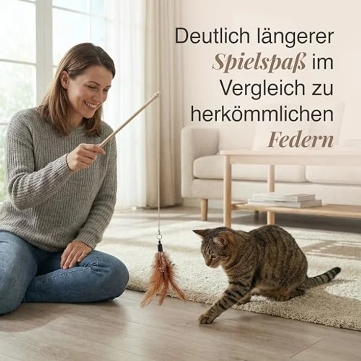 SCHLITZOHR Ersatzfedern für Katzenangel, 5er Set mit extrem langlebigen Straußenfedern – Bild 3