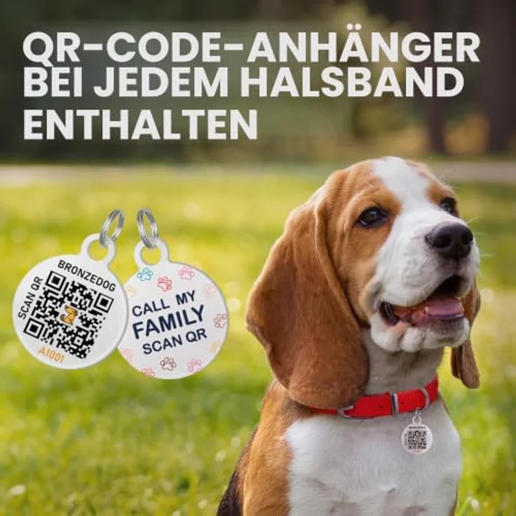 BRONZEDOG Hundehalsband gerolltes Leder mit QR-ID-Tag, verstellbar, weich, rund für kleine bis große Hunde und Katzen, klassisches Rot, 40-48 cm – Bild 4