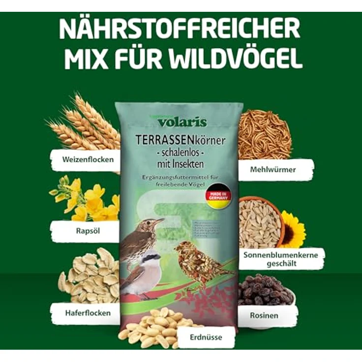 Eggersmann volaris Terrassenkörner mit Insekten, 10 kg proteinreiches Wildvogelfutter für alle Vogelarten, schalenlos – Bild 5