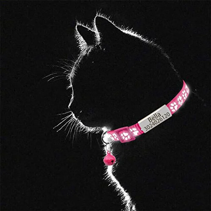 Senristar Reflektierendes Katzenhalsband, personalisierbar mit Namensschild und Glöckchen, Anti-Verlust-Design, Hot Pink, 20,3 - 27,9 cm – Bild 4