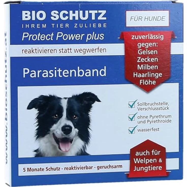 BIO SCHUTZ Bio Schutz Parasitenband Protect Power Plus, Hundehalsband gegen Flöhe, Zecken, Haarlinge und Milben, 5 Monate Schutz, reaktivierbar, geruchsarm, wasserfest, schwarz – Bild 1