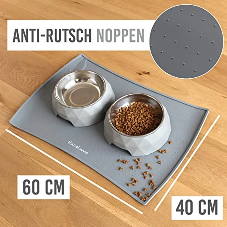 KaraLuna Premium Silikon Napfunterlage 60 x 40 cm, Grau, rutschfest und leicht zu reinigen für Hunde und Katzen – Bild 5