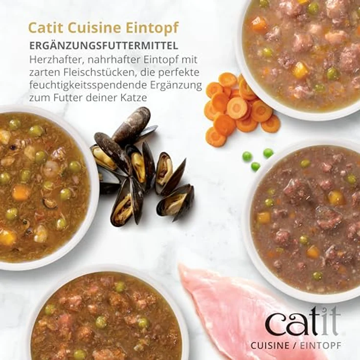 Catit Cuisine Premium Nassfutter für Katzen, Eintopf mit Hühnerfleisch und Thunfisch, getreidefrei, hoher Fleischanteil, 95g – Bild 2