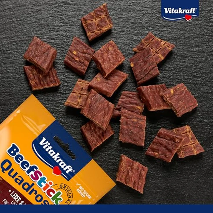 Vitakraft Beef Stick Quadros, Sparpaket mit 7 x 70 g - Leber & Kartoffel, proteinreiche Hundesnacks, getreidefrei, über Buchenholz geräuchert – Bild 3