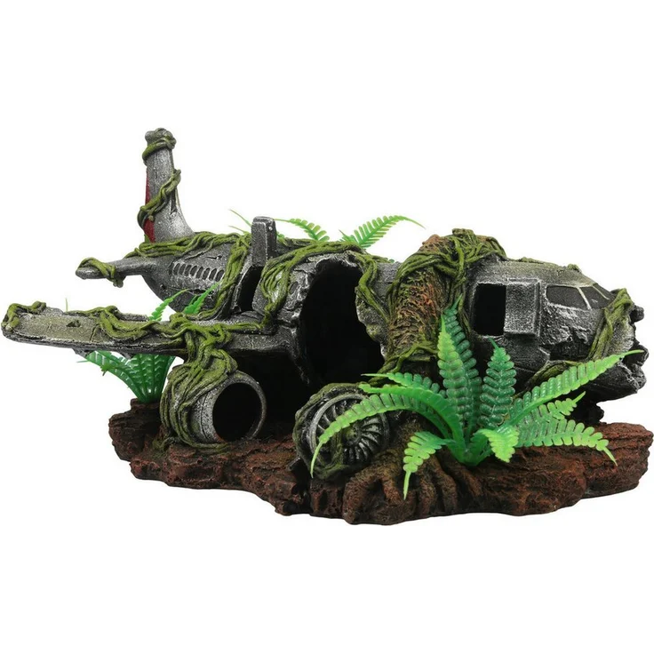Terra Della Terrariendeko Flugzeugwrack Dschungel, Terrarium Dekoration aus Polyesterharz, 30,3 x 19,3 x 17 cm