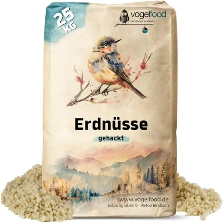 vogelfood 25 kg gehackte Erdnüsse, weiße Erdnusskerne für Wildvögel, Premiumqualität Winterfutter