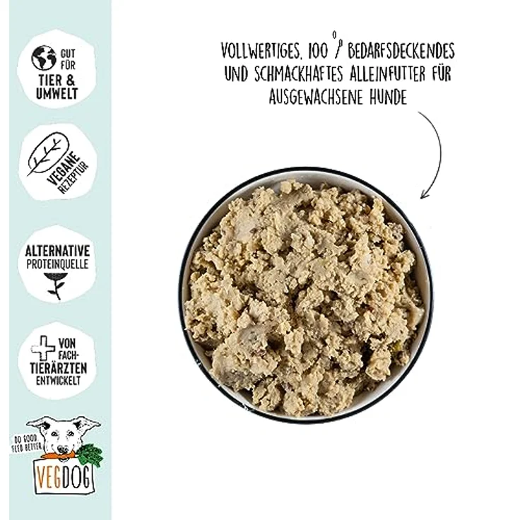 VEGDOG hypoallergenes Nassfutter, 6 x 400 g, für adulte Hunde, gluten- und sojafrei, Alleinfutter mit Erbsenprotein – Bild 2