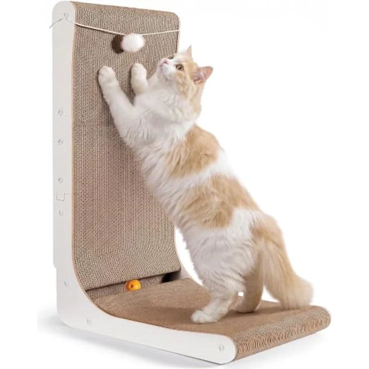 Gimars L-förmiges Kratzbrett für Katzen, 68 cm hoch, langlebig mit interaktivem Spielball und rutschfester Unterlage, schützt Möbel und Sofas – Bild 1