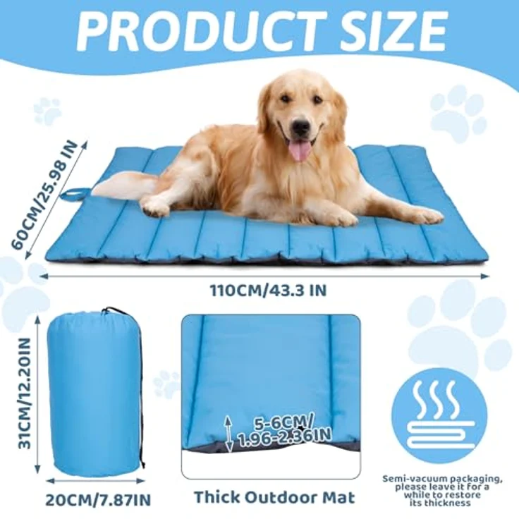 XIAPIA Hundematte, wasserdicht und waschbar, faltbar, hygienisch, antistatisch, 110 x 68 cm, Blau/Grau – Bild 2