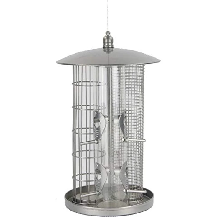 Dehner Natura Wildvogel-Futterspender Triple, Ø 22 cm, Höhe 36.5 cm, Metall, silber – Bild 2