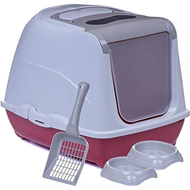 adena Katzentoilette Sondermodell 50, graubeige, mit Haube, Filter, extra Streuschaufel und Anti-Rutsch-Näpfen – Bild 1