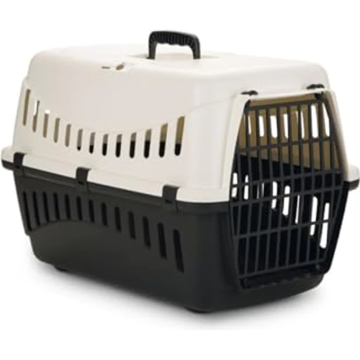 Beeztees Tiertransportbox Transportbox Gypsy creme/anthrazit für Katzen, mit abnehmbarem oberen Teil und praktischem Handgriff – Bild 2