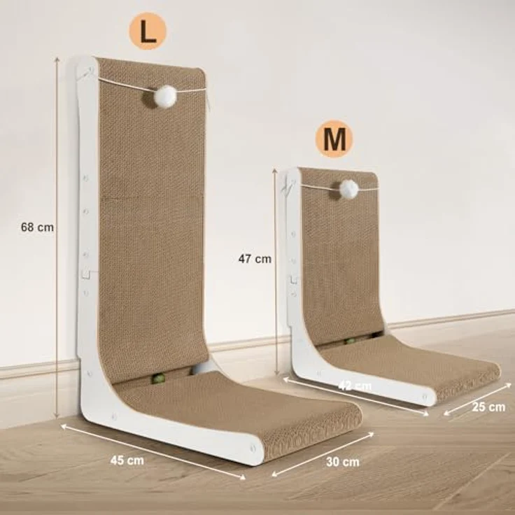 Gimars L-förmiges Katzenkratzbrett, 68 cm hoch, mit interaktivem Spielball, robust und langlebig, schützendes Katzenspielzeug für Möbel, Platzsparendes Design – Bild 5