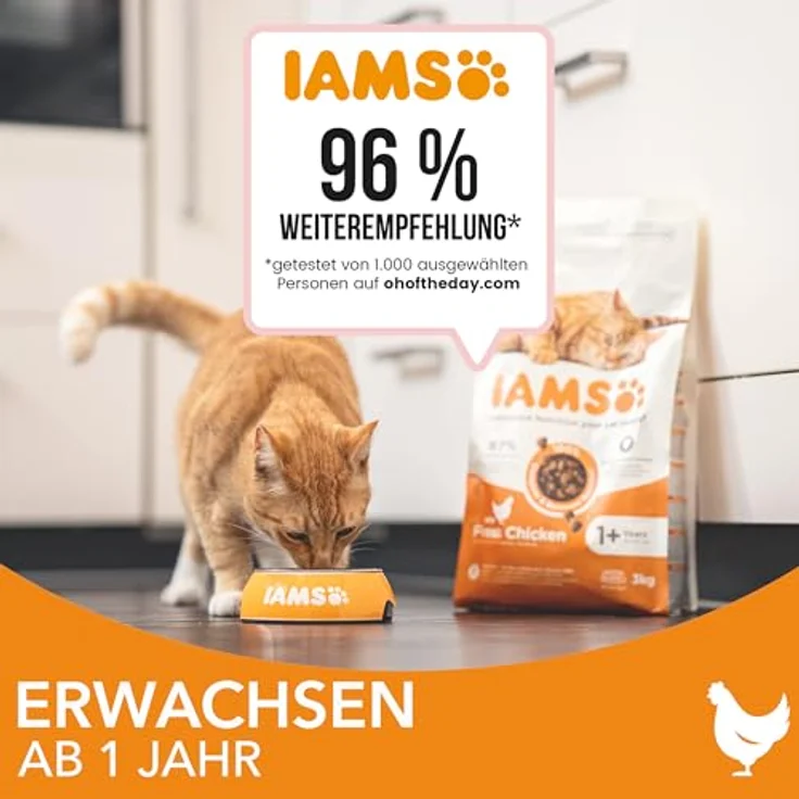IAMS Trockenfutter für Katzen mit Huhn, 10 kg, für Katzen von 1-6 Jahren, 87% tierische Proteine, weizenfrei, mit Omega-3- & Omega-6-Fettsäuren, für gesunde Haut und glänzendes Fell – Bild 2