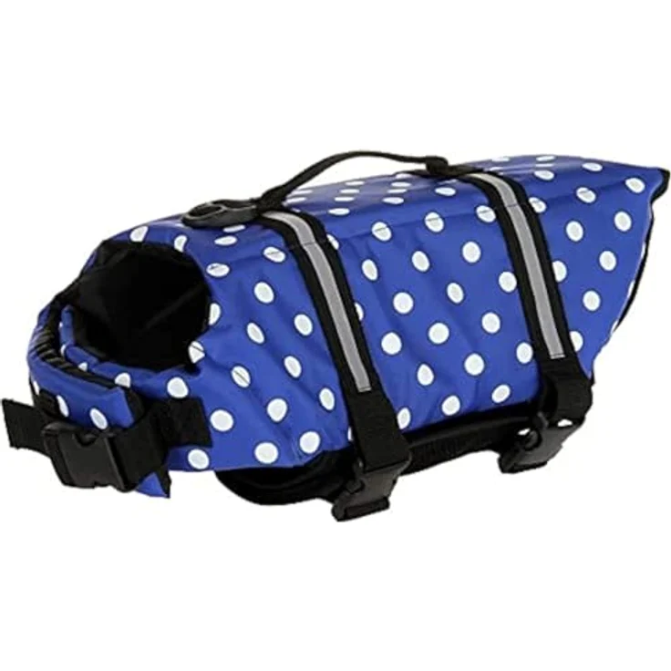 Izefia Hund Schwimmweste Sicherheitsmantel für kleine Hunde, Blau mit Punktmuster, XXS, atmungsaktives Material, verstellbare Träger, D-Ring für Leine – Bild 1