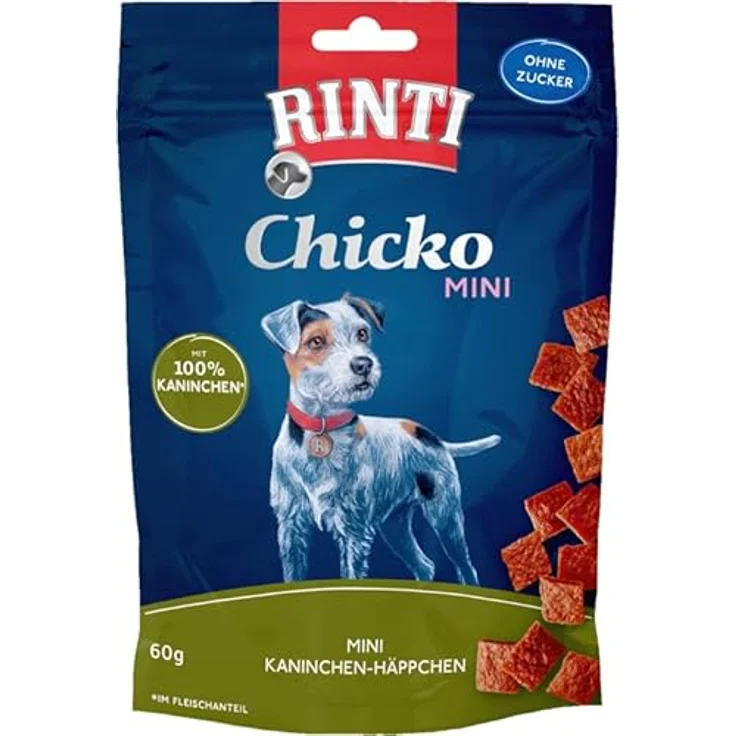 Rinti Chicko Mini Kaninchen-Häppchen, 12er Pack | 12 x 60 g | Schonend luftgetrocknet | Ohne Soja und Fleischmehle | Wiederverschließbar – Bild 2