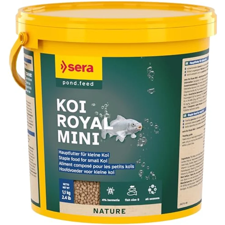 sera Koi Royal Mini 3,8 L (1,1kg) | Hauptfutter für Junge Koi bis 12 cm | Schwimmendes Granulat für optimale Entwicklung | Ganzjährig geeignet | Teichfischfutter ohne Farb- und Konservierungsstoffe – Bild 1
