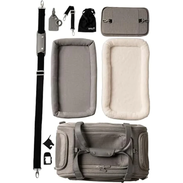 Tavo Hunde-Transportbox Dupree II Tiertransporttasche, Flugzeugtauglich, bis 9 kg, mit Isofix-System, luxuriöse Premium-Akzente, UV-Schutz 50+, 2 Matratzenauflagen – Bild 6