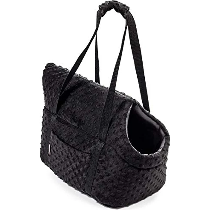 BOUTIQUE ZOO Hundetasche, Welpentasche - Schwarz (Minky), XS bis 3 kg, mit Reißverschluss, abnehmbarem Kissen und sicherer Befestigung – Bild 1