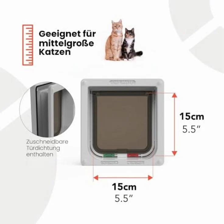 Cat Mate 4-Wege-Katzenklappe mit Türrahmen bis 50 mm – Abschließbare Wetterfeste Tür für kleine/mittelgroße Katzen, Grau – Bild 4