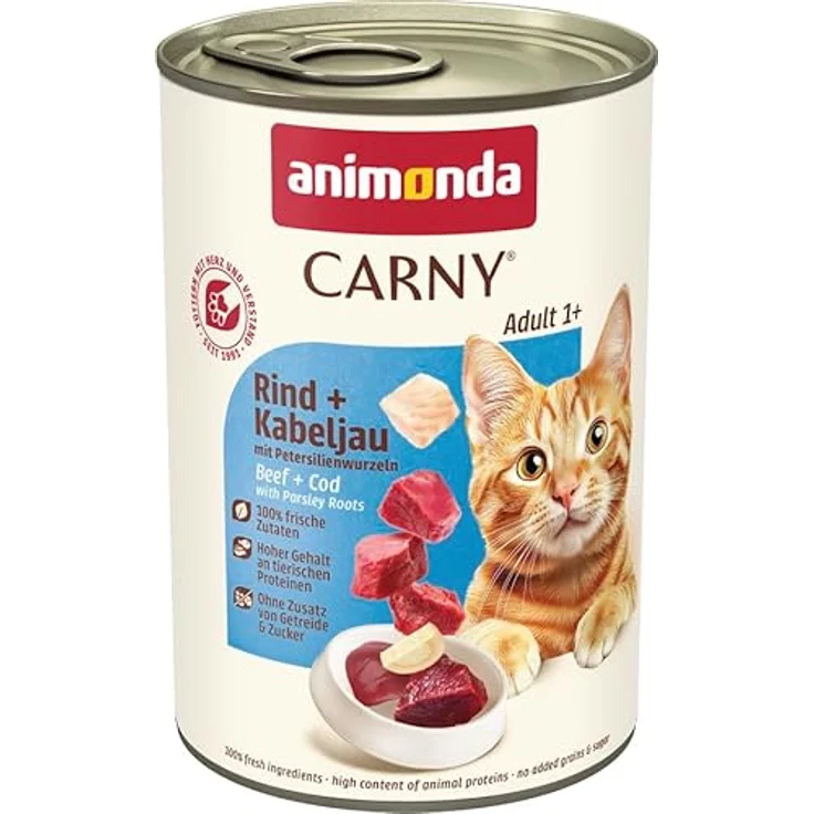 animonda Carny Katzen Nassfutter Rind + Kabeljau mit Petersilienwurzeln, getreidefreies Futter ohne Zucker, 6 x 400g, frische Zutaten für erwachsene Katzen – Bild 3