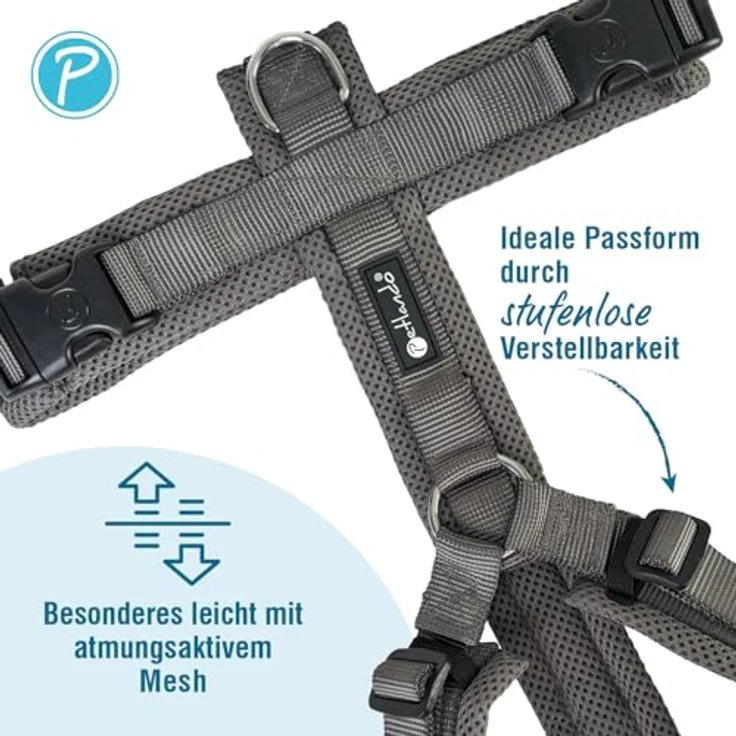 Petlando Hundegeschirr Y-Comfort, gepolstert, stufenlos verstellbar, atmungsaktiv & ergonomisch für große Hunde, anthrazit, Größe L – Bild 2