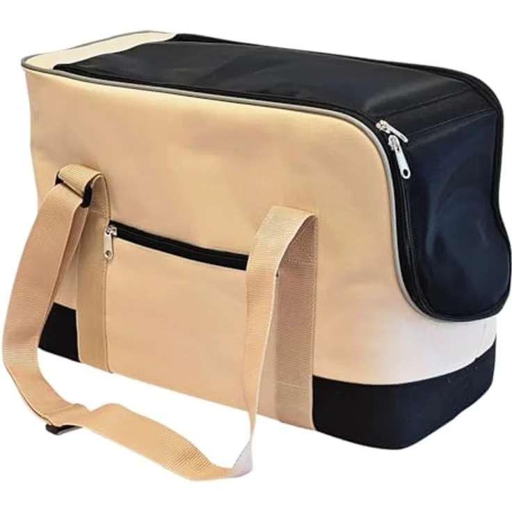Nobby Tasche ENES, Hunde-Transportbox aus Mikrofaser, beige, 45 x 21 x 30 cm, abwaschbar, für Tiere bis 8 kg, mit Utensilienfächern und Karabiner – Bild 3