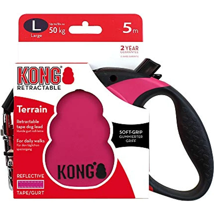 KONG ausrollbare Hundeleine 5m für große Hunde bis 50kg, Größe L, pink, mit Break & Lock System, Softgriff und reflektierendem Gurt – Bild 2