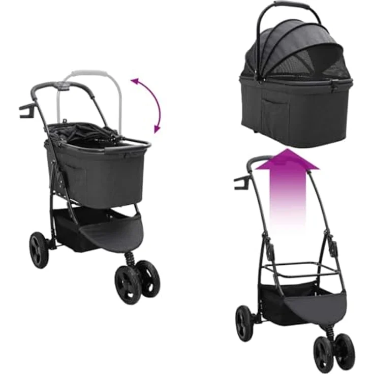 vidaXL Hunde-Transportbox Faltbarer Haustierwagen, Schwarz, 78 x 54 x 101 cm aus Oxford Stoff – Bild 4