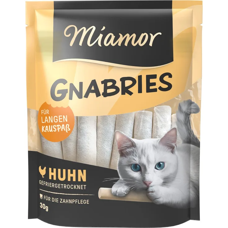 Miamor GNABRIES Knabbersticks mit Huhn, 30 g, 91% Hühnerfleisch, zuckerfrei, wieder verschließbarer Beutel