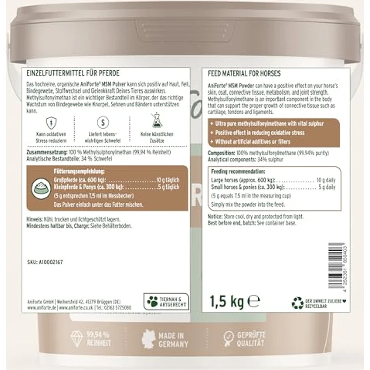 AniForte MSM Pulver 1,5 kg, Organisches Futter zur Gelenkunterstützung für Pferde – Bild 8