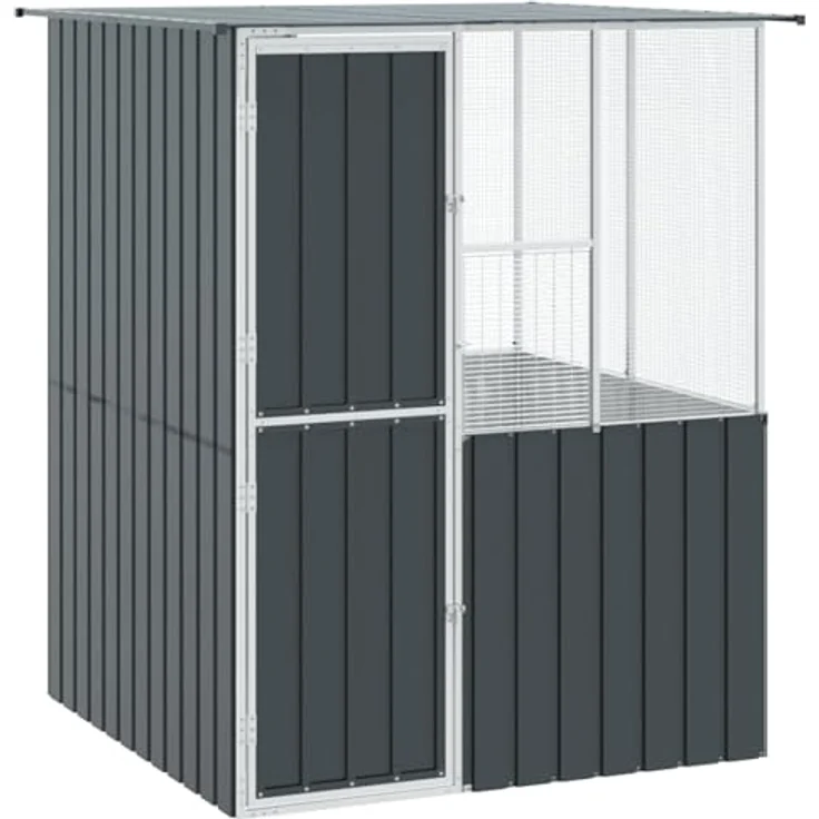 vidaXL Vogelkäfig Anthrazit 154 x 154 x 200 cm, Verzinkter Stahl, Wetterfest, Moderne Vogelvoliere mit großzügigem Platz für Vögel – Bild 1