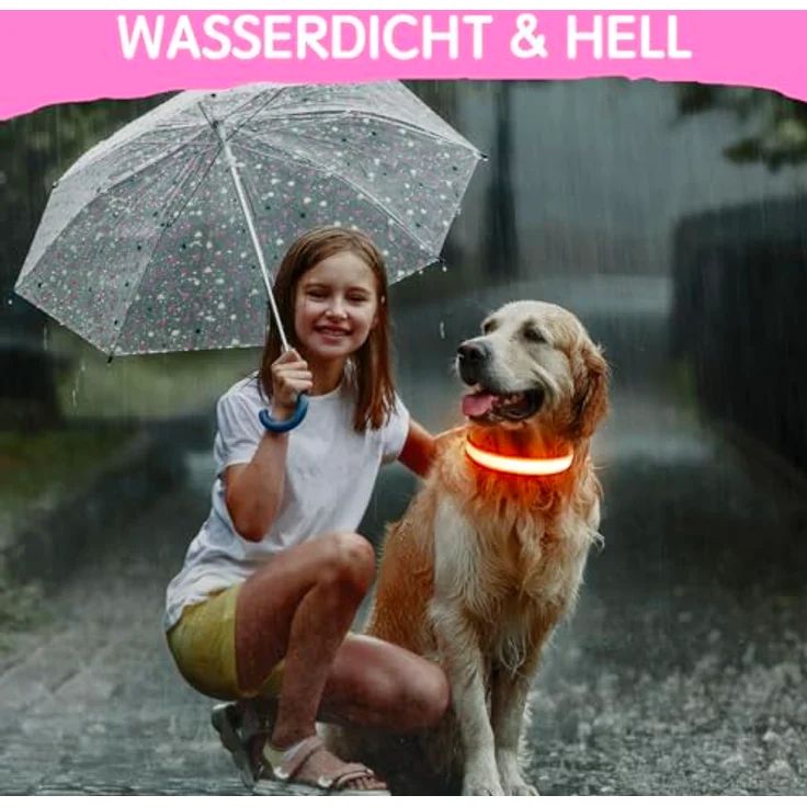 Kpuplol Leuchthalsband Hund, Wiederaufladbar LED Halsband mit 3 Modi, wasserdicht und einstellbare Größe, Schwarz – Bild 4