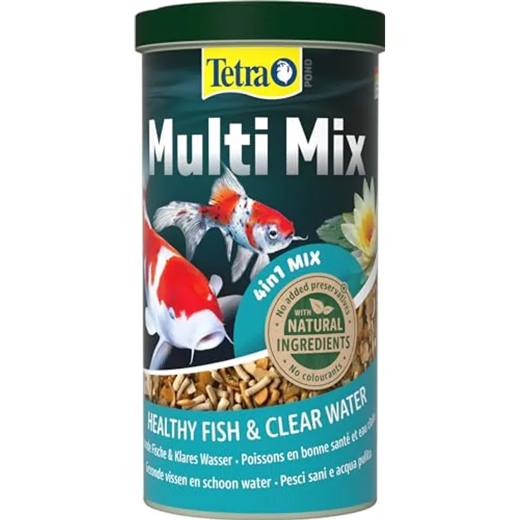 Tetra Pond Multi Mix, Fischfutter für gemischten Besatz im Teich, 1 L Dose mit Flockenfutter, Futtersticks, Gammarus und Wafer, natürliche Inhaltsstoffe ohne Farbstoffe