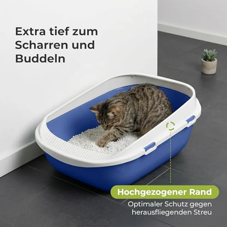 adena XXL Jumbo Katzentoilette Schale 65 cm, blaue Katzentoilette mit perforierter Einstiegsstufe und großer Streuschaufel – Bild 5