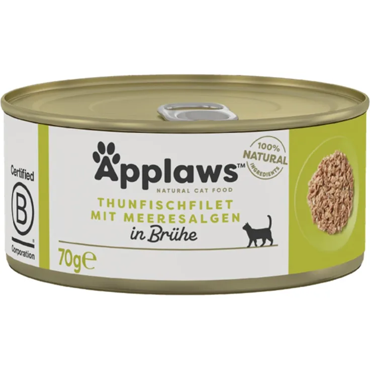 Applaws Cat Thunfischfilets mit Meeresalgen, glutenfreies Nassfutter ohne künstliche Zusatzstoffe, 24x70g
