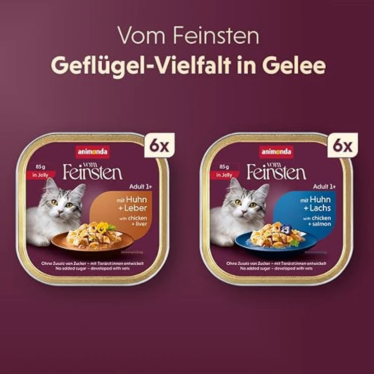 animonda Vom Feinsten Adult Geflügel Vielfalt in Gelee Mixpack, 12 x 85 g, nährstoffreiches Katzen-Nassfutter mit Huhn, Pute und Lachs – Bild 2