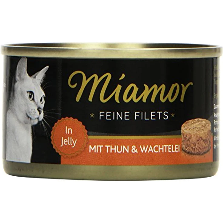 MIAMOR Feine Filets in Jelly, Nassfutter für Katzen mit Thunfisch & Wachtelei, fettarm, 24x100g – Bild 1