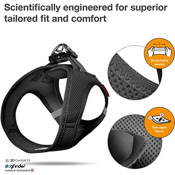 Curli Vest Harness Air-Mesh Hundegeschirr, leichtes Step-in Geschirr mit hoher Atmungsaktivität, 3XS, Schwarz – Bild 3