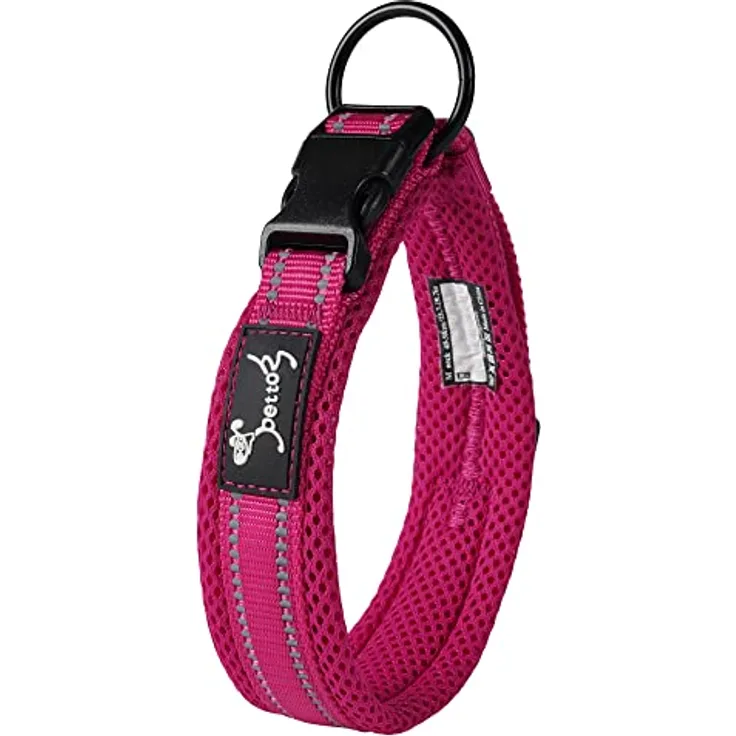 PETTOM Hundehalsband, verstellbares Nylonhalsband mit atmungsaktivem Mesh und reflektierendem Design, rosa, Größe M