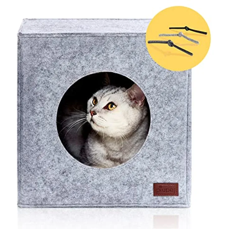 PiuPet® Katzenhöhle inkl. Kissen, graue Filz-Kuschelhöhle für IKEA® Kallax & Expedit Regal, stilvolles Katzenhaus und Katzenbett 33x33x37cm