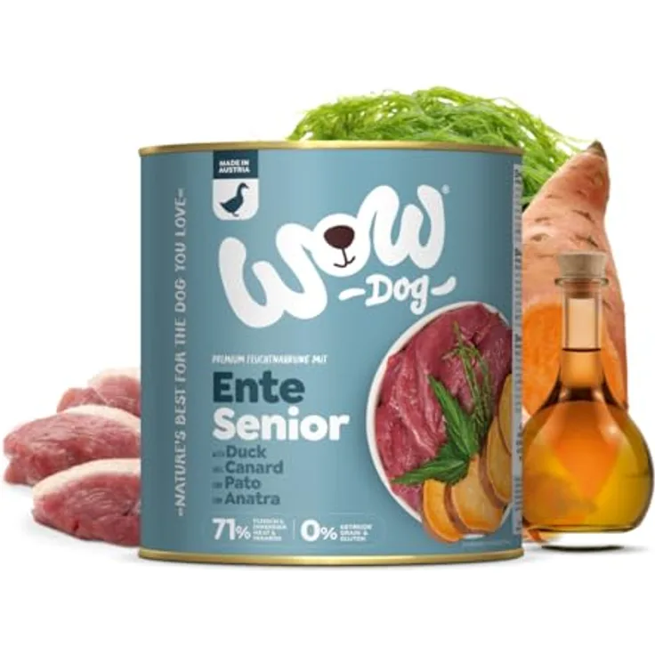 WOW Senior Ente, Hunde-Nassfutter mit frischem Ente und Gemüse, 6 x 800 g