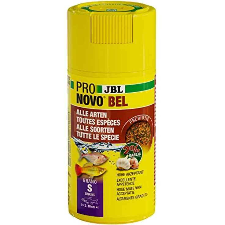 JBL PRONOVO BEL GRANO, Fischfutter-Granulat für Aquarienfische (3-10 cm), prebiotisch, 100 ml, Größe S, Klickdosierer – Bild 1