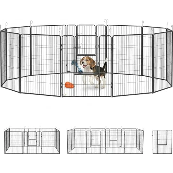 PawHut Welpenlaufstall Faltbar, 12-Teiliges, modulares Gehege für Mittlere Hunde, 100 cm, grau, inklusive Sicherheits-Türen und Erdspießen – Bild 1