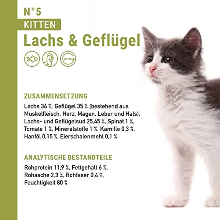 catz finefood Kitten Multipack, Nassfutter für junge Katzen, getreidefrei und zuckerfrei, 90% Fleischanteil, 6 x 200 g Dosen – Bild 3
